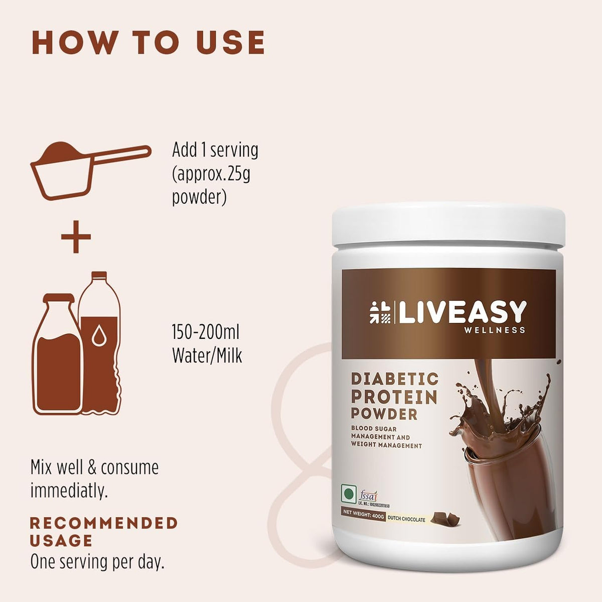 LivEasy Wellness Diabetic Protein | Blood Sugar & Weight Management (Chocolate, 400 G)