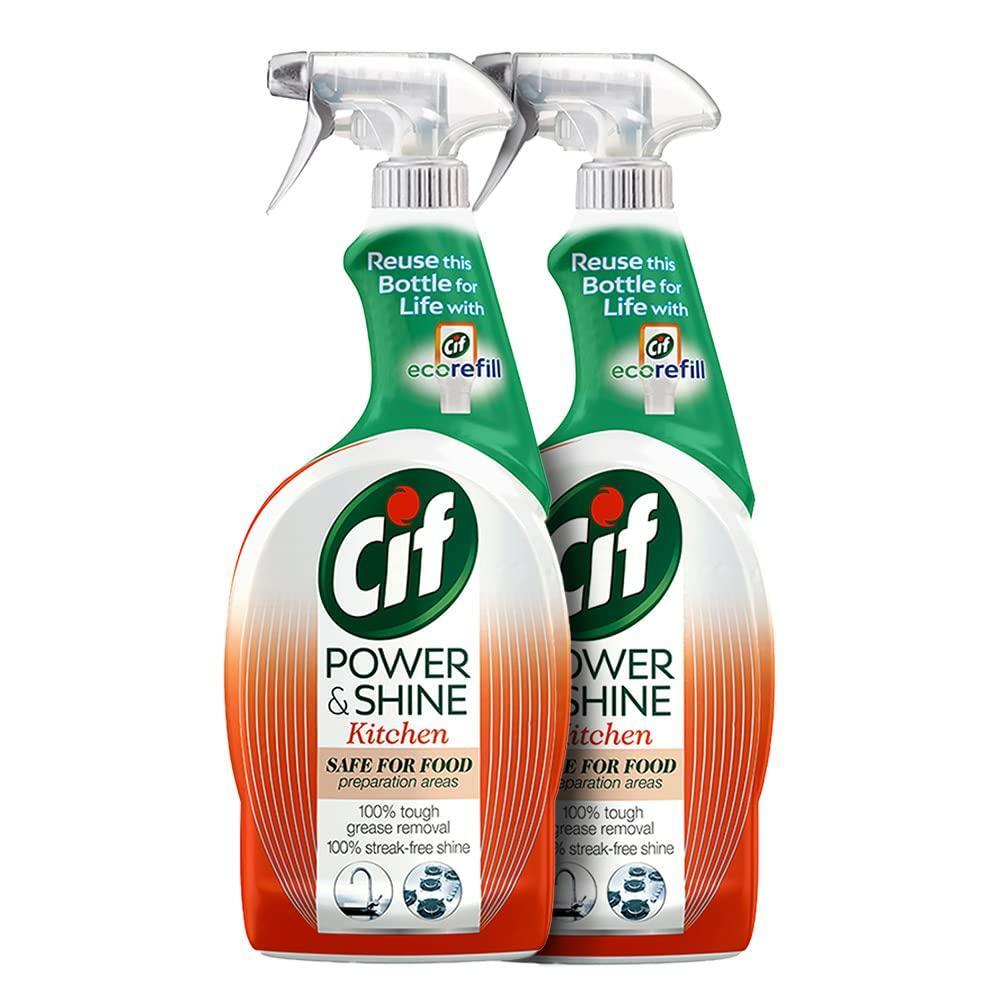 Cif Power & Shine Kitchen Cleaner Spray, Naturally Derived Cleaning Agents, 700ml (Pack of 2)