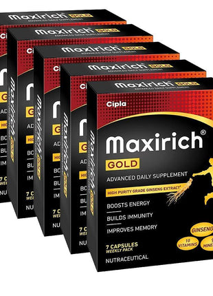 Cipla Maxirich Gold Daily Multivitamin (35 Softgels) with high purity grade Ginseng Extract*, 10 Vitamins and 9 Minerals | Boosts Energy & Immunity | Reduces Fatigue | Helps Improve Mental Alertness