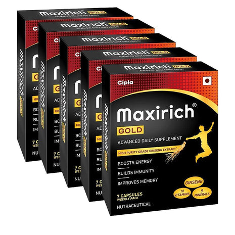 Cipla Maxirich Gold Daily Multivitamin (35 Softgels) with high purity grade Ginseng Extract*, 10 Vitamins and 9 Minerals | Boosts Energy & Immunity | Reduces Fatigue | Helps Improve Mental Alertness