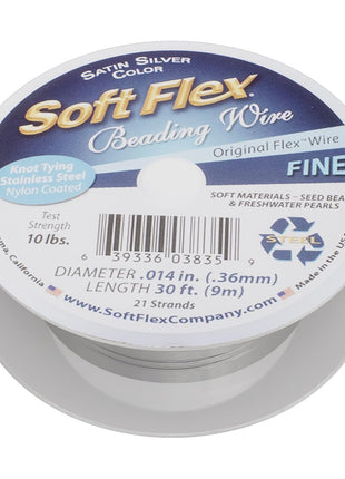 Soft Flex 21 Strand Beading Wire - Fine 0.14 Diameter - 30 Feet Design Wire - Satin Silver