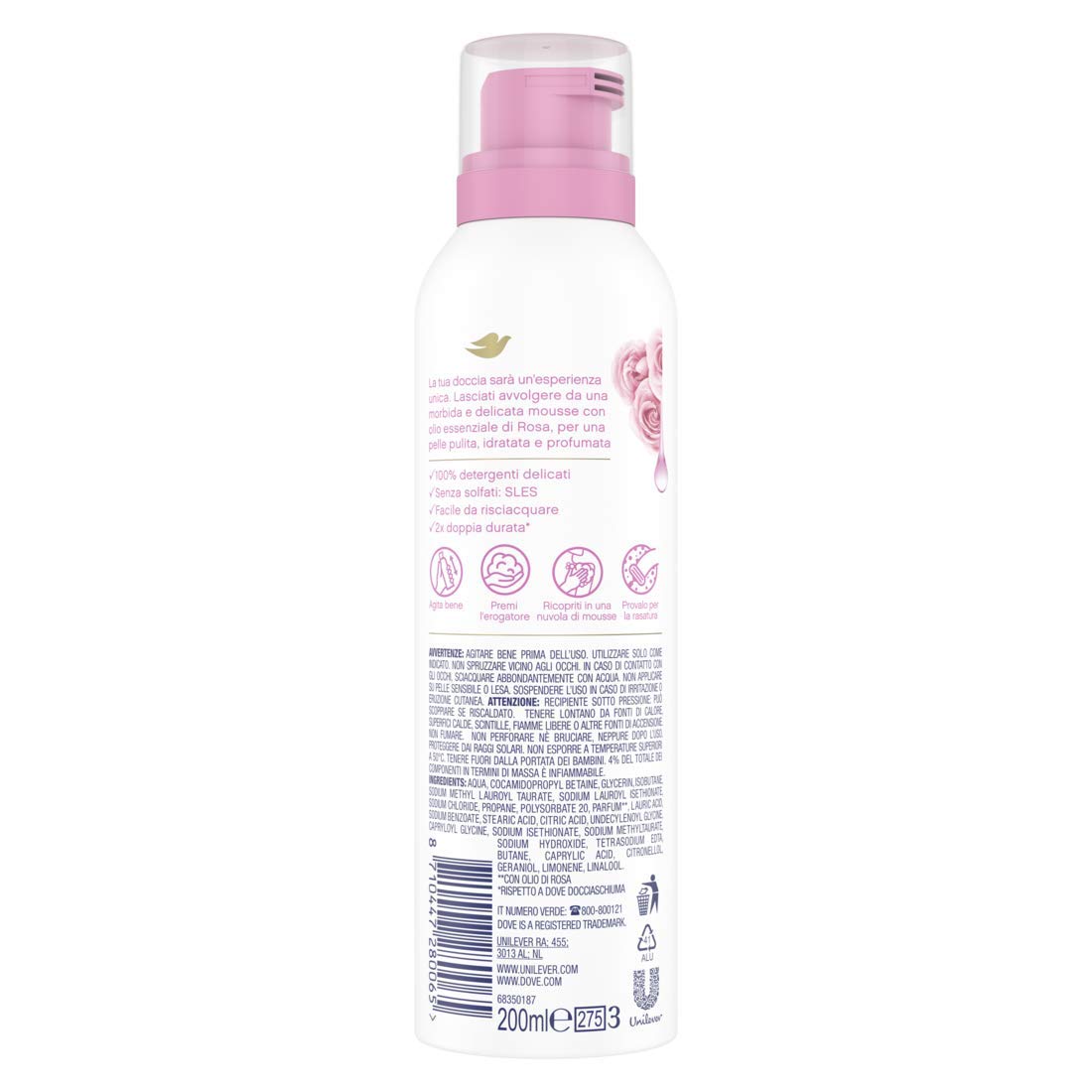 Unilever Dove Creamy Shower And Shaving Mousse, Gentle Cleanser Infused With Rose Oil For Nourishment, Gives 24 Hour Softness, Sulphate-Free, 200 Ml