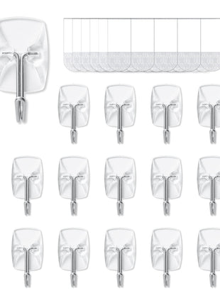 MOVELYST 15 Small Hooks Removable Strips, Clear Wire Hanger Hooks, Damage-Free Utility Hooks, Heavy Duty with Adhesive Strips, No Tools Wall Hook for Hanging, Value Pack