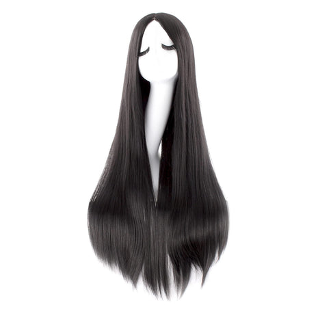 MapofBeauty 40 Inch Carve Long Straight Cosplay Anime Costume Wig, Black | 100 cm Party Wig
