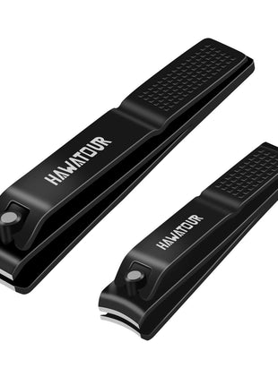 HAWATOUR Nail Clippers Set, Ultra Sharp Sturdy Fingernail and Toenail Clipper Cutters with Visibly Tin Case, Black
