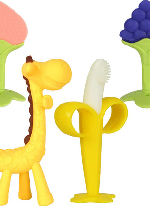 Baby Teething Toys 3-6 Months, Baby Chew Teether Toys | BPA Free, Babies Teething Relief, Banana Toothbrush, Fruit Shape Giraffe Newborn Teether Toy Gift for Boy and Girl