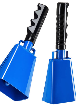 BLUE PANDA Cowbell Noise Maker - 9-Inch, Royal Blue, Pack of 2 - Metal Cowbell Instrument with Ergonomic Handle - Cheering Bell for Stadium Cheers & Celebratory Noise Maker