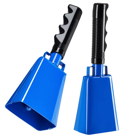 BLUE PANDA Cowbell Noise Maker - 9-Inch, Royal Blue, Pack of 2 - Metal Cowbell Instrument with Ergonomic Handle - Cheering Bell for Stadium Cheers & Celebratory Noise Maker