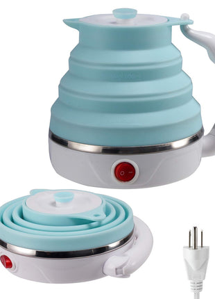 Travel Foldable Electric Kettle, Collapsible Electric Kettle Food Grade Silicone Small Pot Boiling water,Dual Voltage(600ml,110-220V US Plug) (Blue)