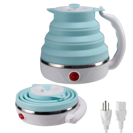 Travel Foldable Electric Kettle, Collapsible Electric Kettle Food Grade Silicone Small Pot Boiling water,Dual Voltage(600ml,110-220V US Plug) (Blue)