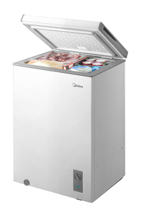 Midea MERC04C4BAWW Chest Freezer, 3.5 Cubic Feet Freezer With Removable Basket, Interior LED Light, Adjustable Temperature, For Kitchen Apartment Office, White