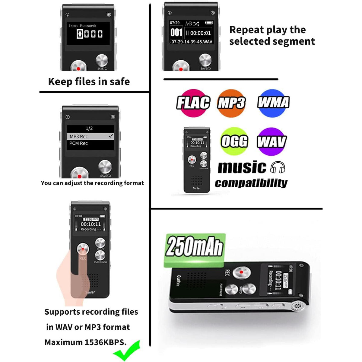 Digital Voice Recorder 16GB Voice Recorder with Playback for Lectures - USB Rechargeable Dictaphone Upgraded Small Tape Recorder Device