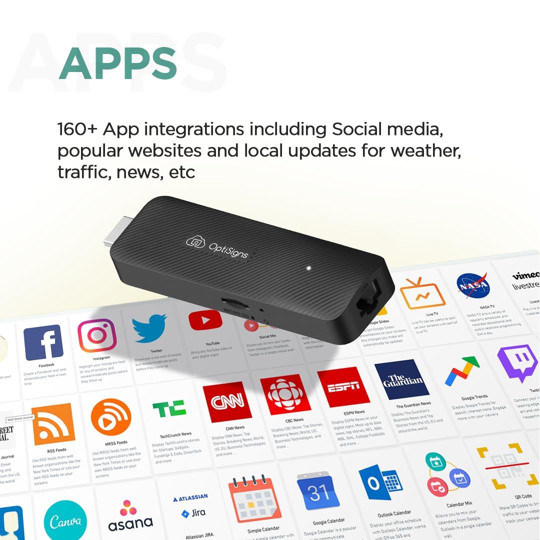 OptiSigns OptiStick Digital Signage Player - Android-Based 4K UHD HDMI Stick, Quad Core, WiFi/Ethernet, Remote Screen Management