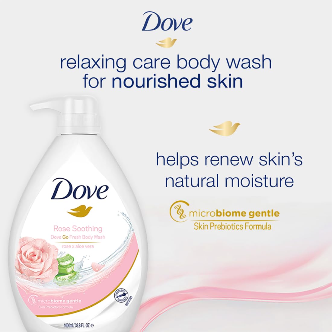 Dove Soothing Rose & Aloe Vera Body Wash for Replenished Skin, Refreshing Scent 1L