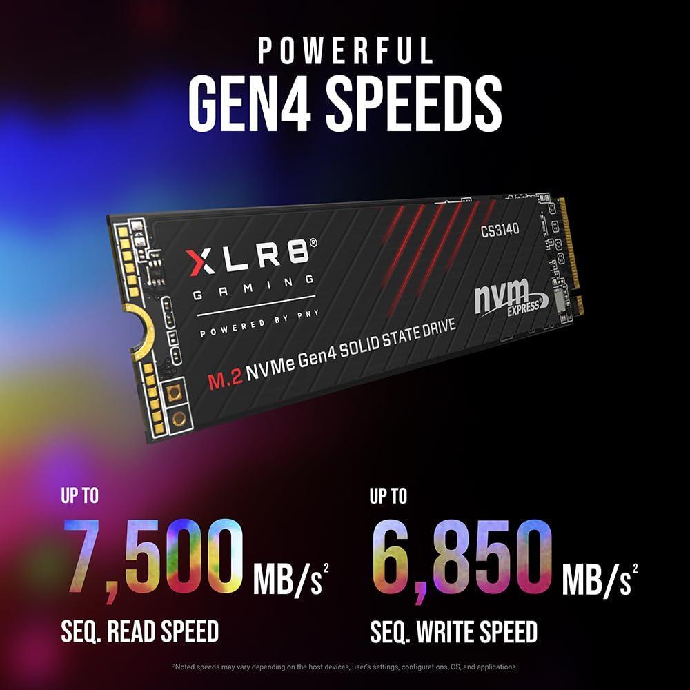 PNY XLR8 Gaming CS3140 1TB PCIe Gen4 SSD - Up to 7500/5650 MB/s, M.2 2280, 3D NAND - PS5/PC/Laptop Upgrade for Gamers, Creators, and Heavy-Duty Setups - Internal Solid-State Drive - M280CS3140-1TB-RB