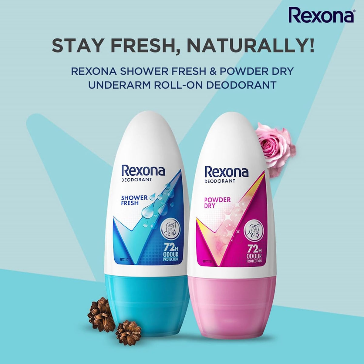 Rexona Shower Fresh Underarm Roll On Deodorant For Women|| 50 ml+Rexona Powder Dry Underarm Roll On Deodorant For Women|| 50 ml