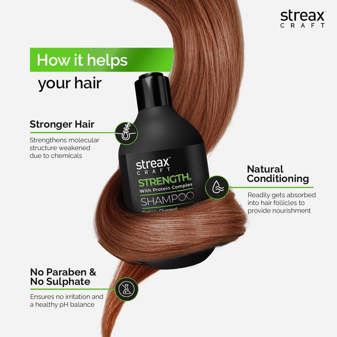 Streax Craft Strength Shampoo, 275 ml for women I For Chemically Treated Hair I Strength with Protein Complex I Enriched with Exotic Fruit seed oil