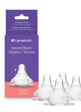 Lansinoh NaturalWave Baby Bottle Nipples, Extra Slow Flow, Size XS, 0+ Months, 4 Count 100% Soft, Durable Silicone, Made Without BPA BPS, Anti-Colic, Supports Baby's Developing Mouth and Teeth