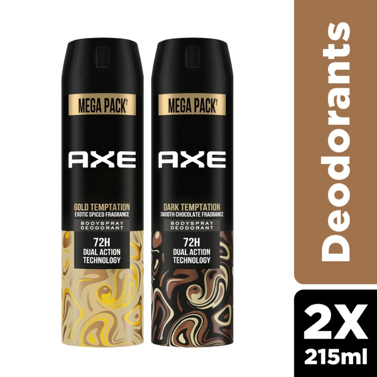 Axe Dark Temptation Long Lasting Deodorant Bodyspray For Men 215 ml & Axe Gold Temptation Long Lasting Deodorant Bodyspray For Men 215 ml