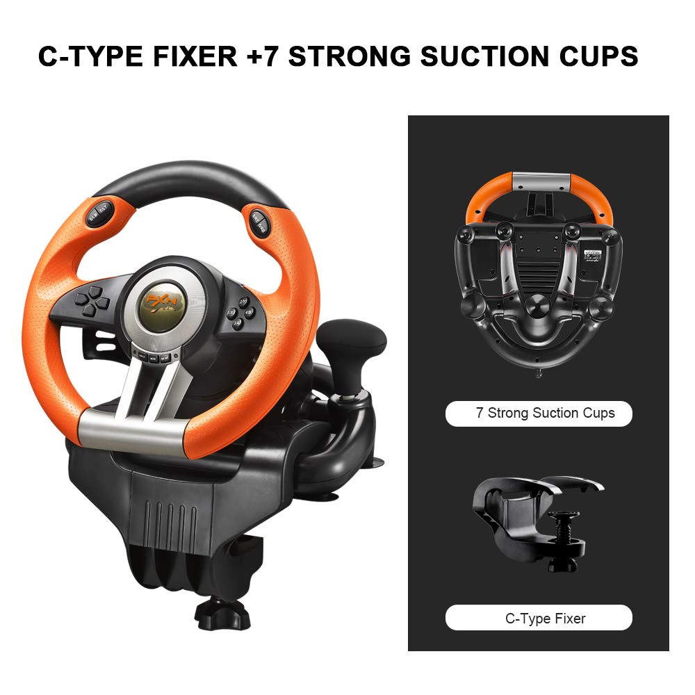 PXN PC Racing Wheel, V3II 180 Degree Universal Usb Car Sim Race Steering Wheel with Pedals for PS3, PS4, Xbox One, Xbox Series X/S, Switch (Orange)