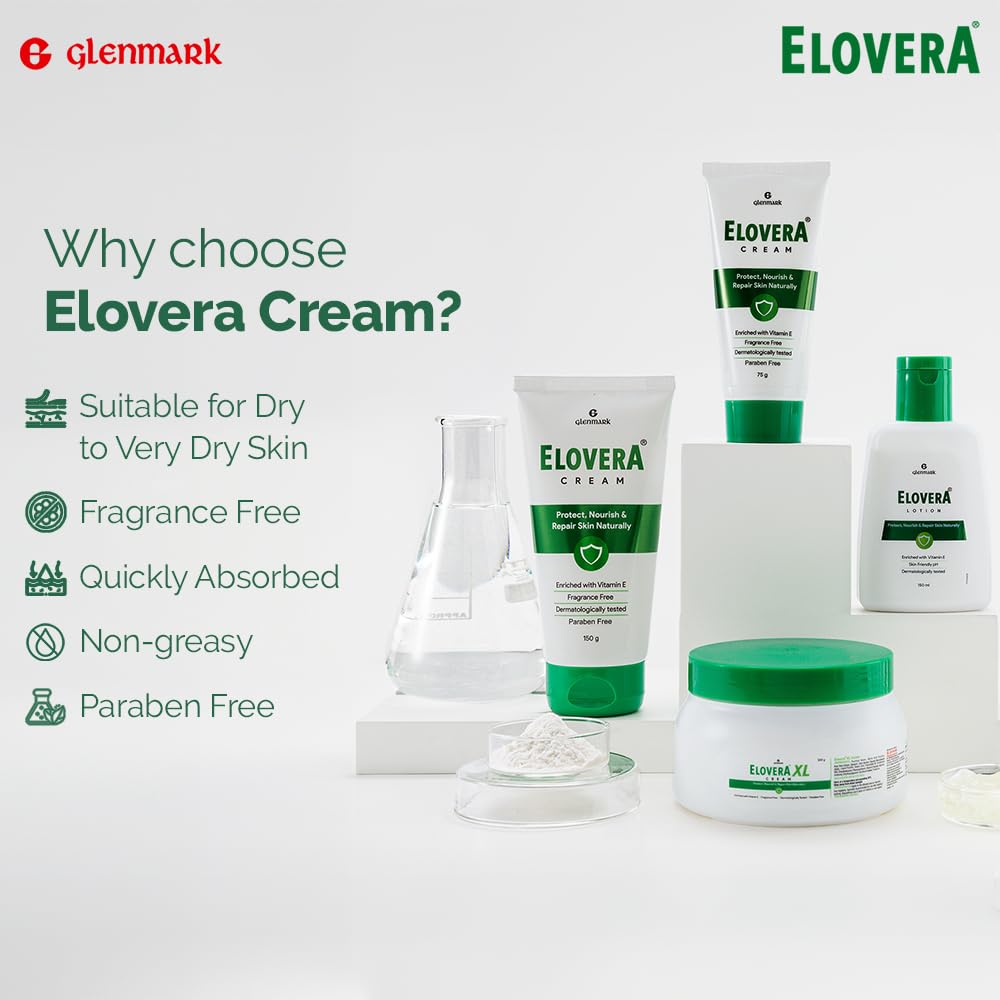 Elovera Moisturising Cream 150g | For Dry Skin | with Aloe Vera & Vitamin E | Protects, Nourishes and Repairs Skin | Paraben Free | Fragrance Free