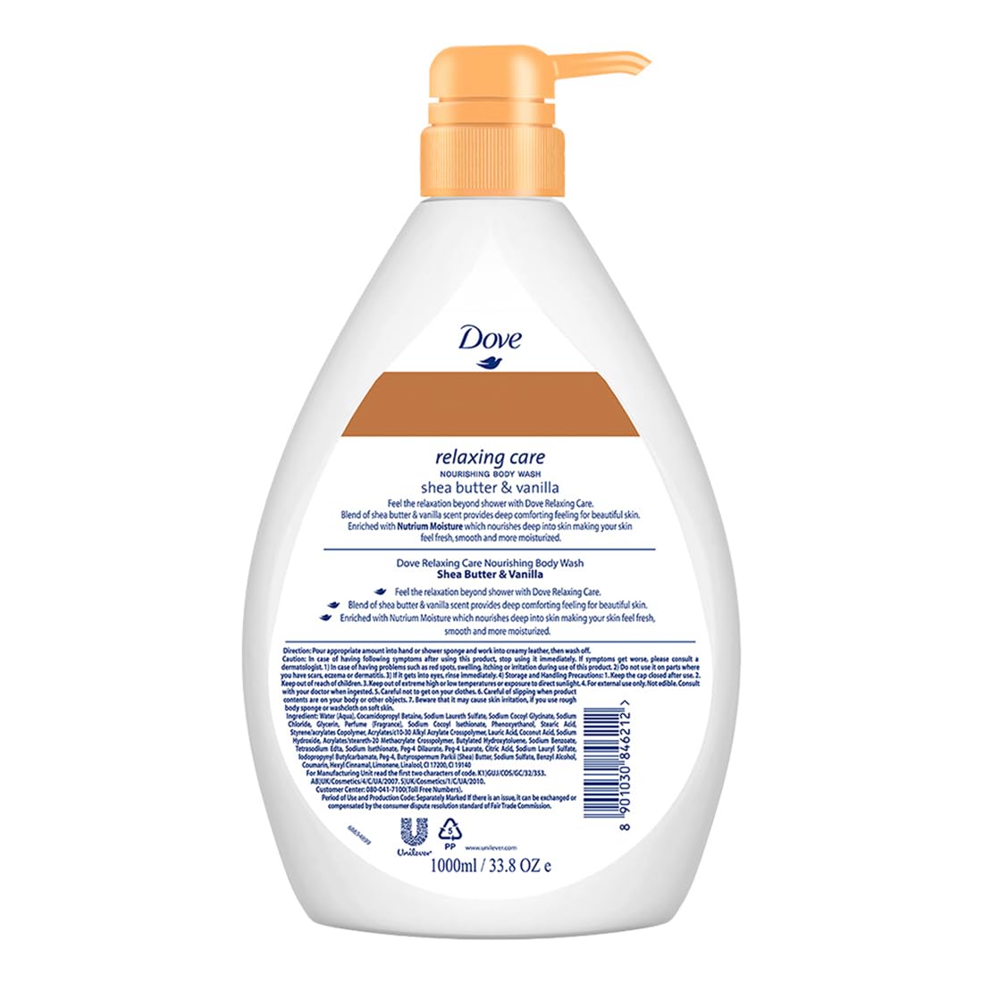 Dove Relaxing Shea Butter Body Wash with Vanilla for Soft Skin, Soothing Scent, 1L