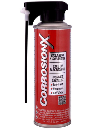 CorrosionX Rust Inhibitor, Industrial-Strength Dielectric Corrosion Prevention, Lubricant & Penetrant for Marine, Automotive, Electronics & RV Use, Protects Bolts, Cables, Engines, Parts, 6oz Aerosol
