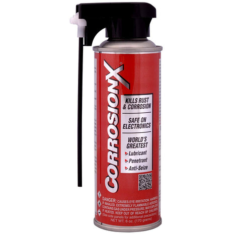 CorrosionX Rust Inhibitor, Industrial-Strength Dielectric Corrosion Prevention, Lubricant & Penetrant for Marine, Automotive, Electronics & RV Use, Protects Bolts, Cables, Engines, Parts, 6oz Aerosol