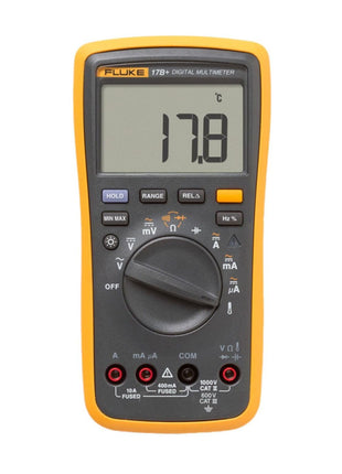 Fluke 17B+ Digital Multimeter, for Electrical Applications, Measures AC/DC Voltage 1000V, Current Measurements to 10A, Resistance, Continuity, Diode, Capacitance, Frequency, and Temperature Testing
