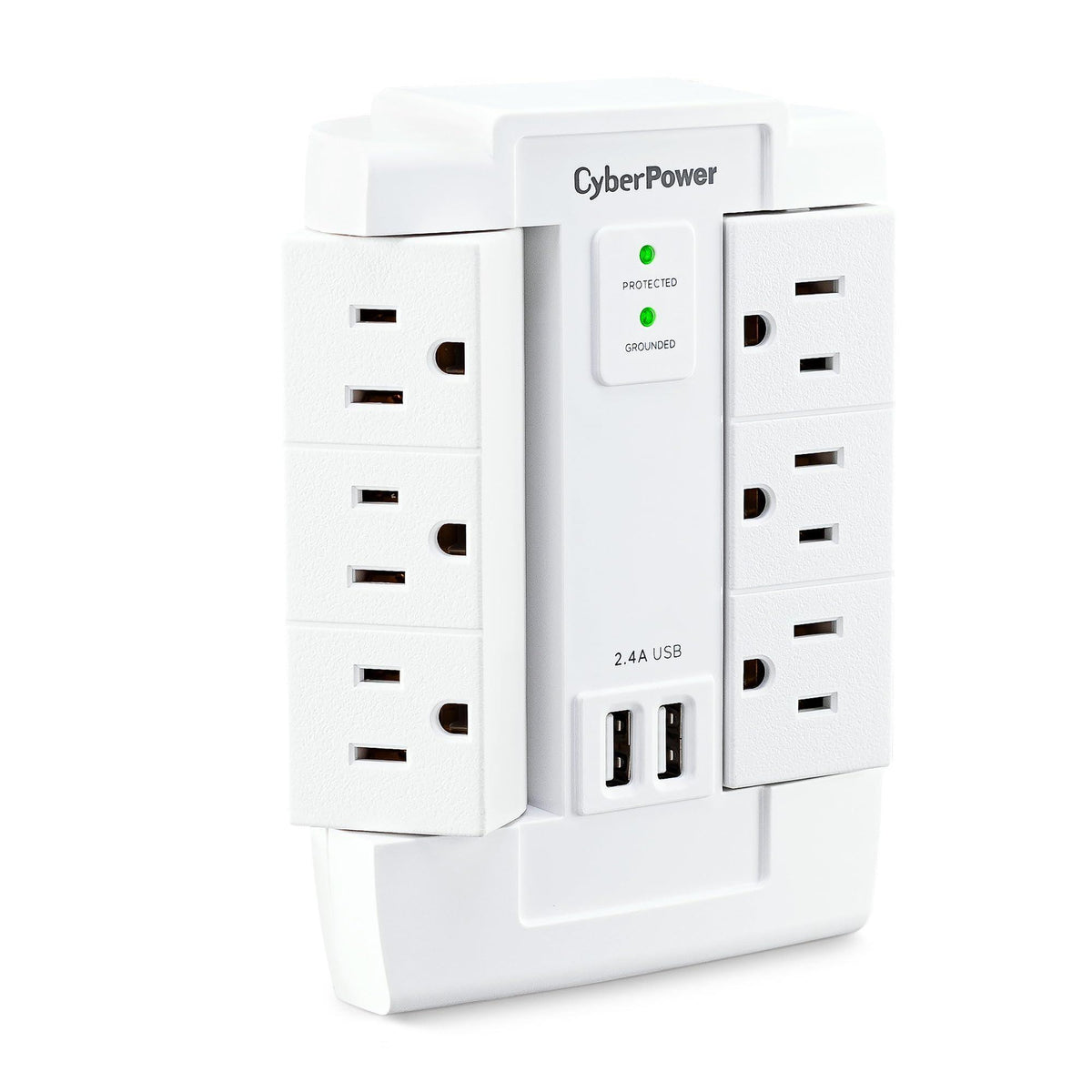 CyberPower CSP600WSURC2 Surge Protector, 1200J/125V, 6 Swivel Outlets, 2 USB Charging Ports, Wall Tap Design, White