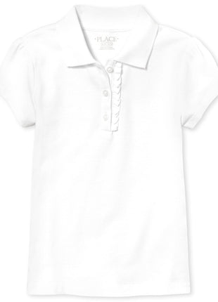 The Children's Place girls Short Sleeve Ruffle Pique School Uniform Polo Shirt, White, Medium US