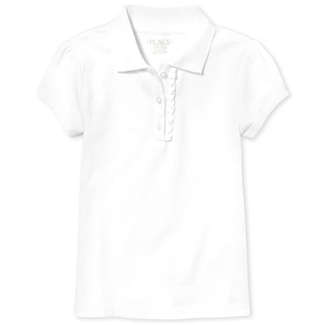 The Children's Place girls Short Sleeve Ruffle Pique School Uniform Polo Shirt, White, Medium US