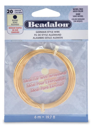 Beadalon German Style Wrapping Wire, Round, Gold Color, 20 Gauge, 6 m / 19.7 ft