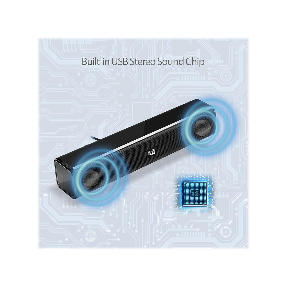 Adesso Xtream S5 USB Sound Bar Speaker for PC Desktop 5W x 2, Black