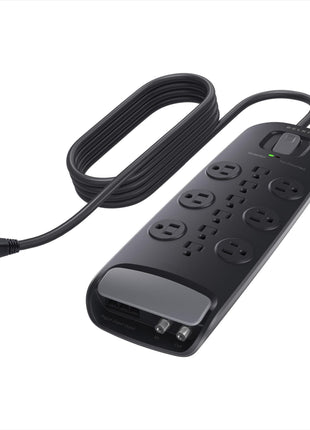 Belkin Power Strip, Belkin Surge Protector - 12 AC Multiple Outlets (4,000 Joules) - 8 ft Long Flat Plug Heavy Duty Extension Cord for Home, Office, Travel, Computer Desktop, Laptop & Phone Charging Brick