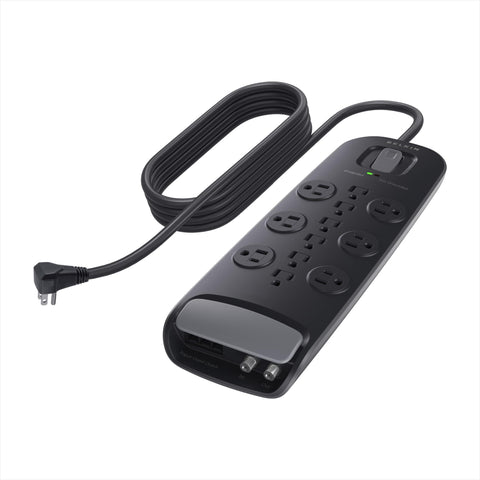 Belkin Power Strip, Belkin Surge Protector - 12 AC Multiple Outlets (4,000 Joules) - 8 ft Long Flat Plug Heavy Duty Extension Cord for Home, Office, Travel, Computer Desktop, Laptop & Phone Charging Brick