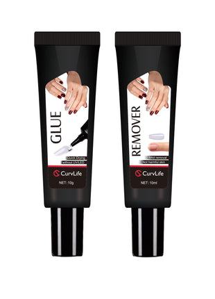 Curvlife Newly Upgraded Quick Drying 10g Semi Solid Nail Glue with 10ml Remover for Press On Nails Tips No Need for UV Lamp Long Lasting Fake Acrylic Nails Kit Glue Gel