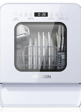 AIRMSEN Large Slim Countertop Dishwasher with Complete 2-Level Rack, Portable Dishwashers with 5L Built-in Water Tank, 3-Spray Arms & 12H Delay Start, No Hookup Needed, A01