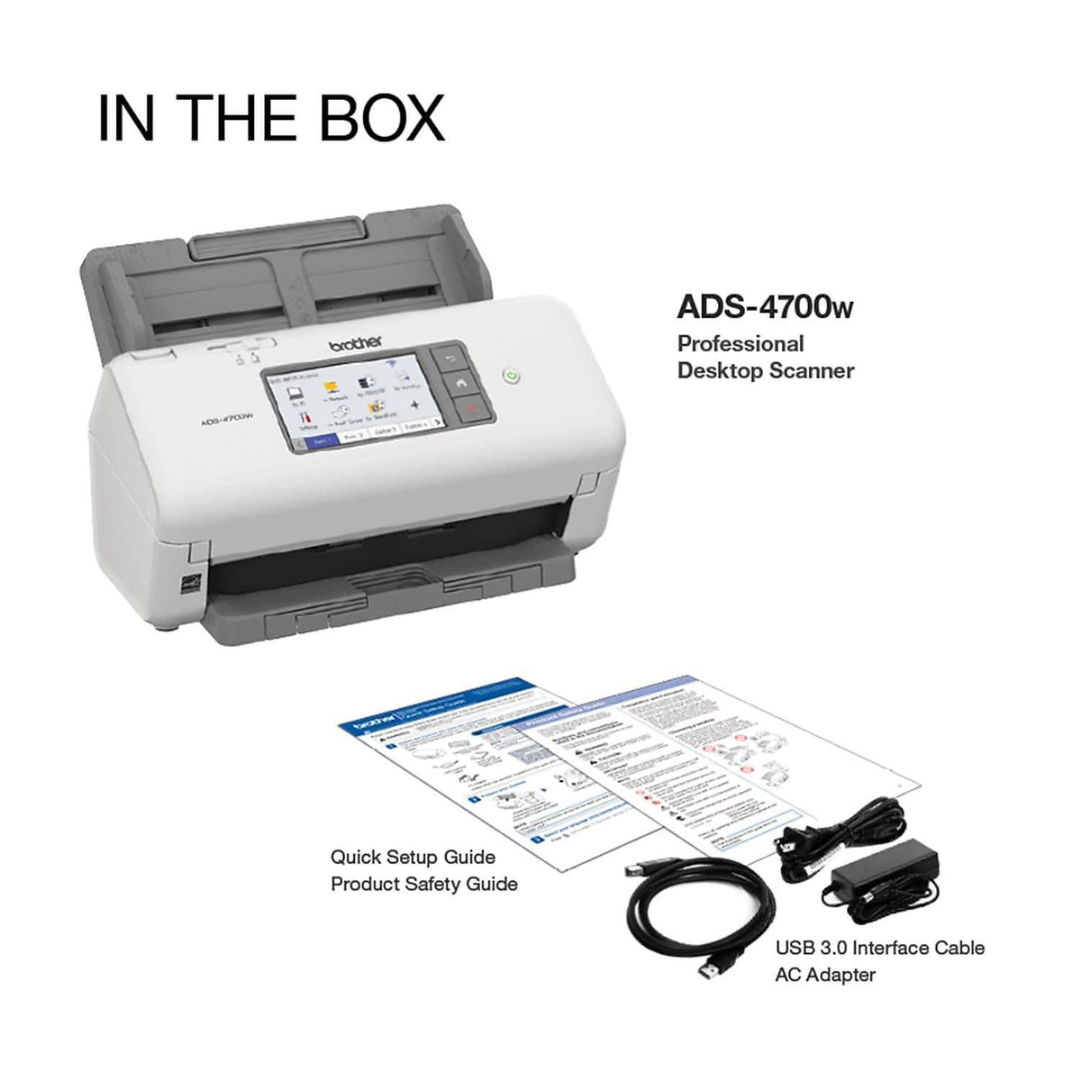 Brother ADS-4700W Professional Desktop Scanner with Fast Scan Speeds, Duplex, Wireless, and Large Touchscreen, White
