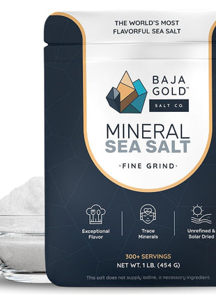 Baja Gold Signature Mineral Sea Salt - Recommended by Gary Brecka - Authentic Fine Grind Salt for Cooking & Baking | Natural Baja Salt for Culinary Uses | Great for Finishing Dishes | 1 lb. Resealable Bag, 300+ Servings