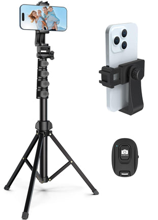 Liphisy 64" Tripod for Cell Phone & Camera, Phone Tripod with Remote and Phone Holder, Sturdy & Stable Height Adjustable Multi-Angle Shot Selfie Stick Tripod for Video Recording