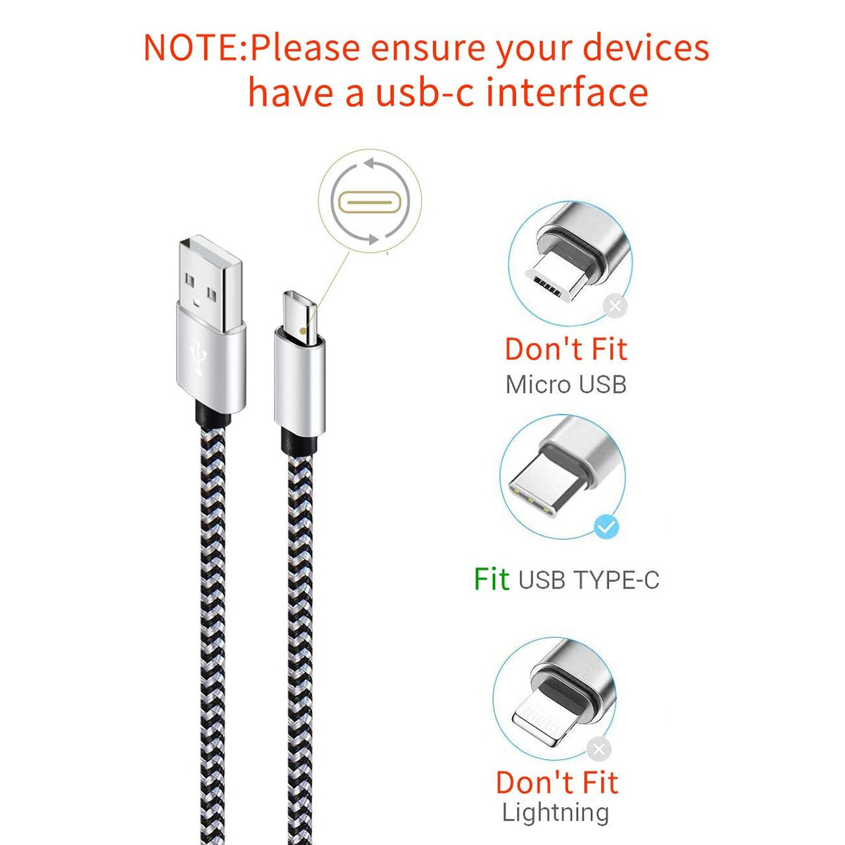 Teeind USB Type C Cable Fast Charging, Tpc001 5 Pack(6Ft 3A) Braided C Charger Cables Compatible with Samsung S10e/note 9/s10/s9/s8 Plus/A80/A50/A20