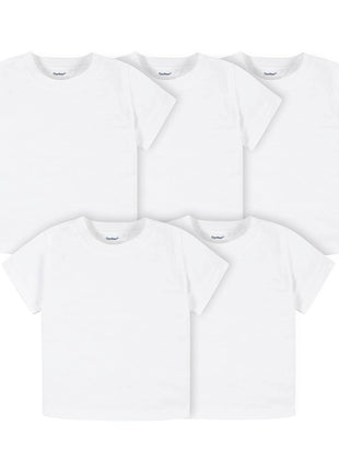 Gerber Baby Toddler 5-Pack Solid Short Sleeve T-Shirts Jersey 160 GSM, White, 3T