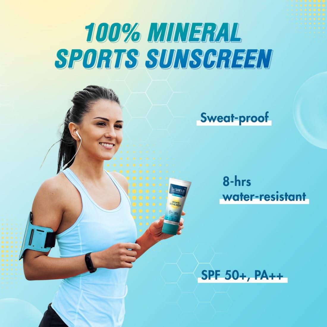 La Shield Mineral Sports Sunscreen Gel SPF 50 + | 100% Mineral sunscreen | 8 Hours water resistant | For Women and Men | No white cast | Broad Spectrum PA+++ | Lightweight and non greasy | Fragrance-free |Dermatologist Tested | 50g