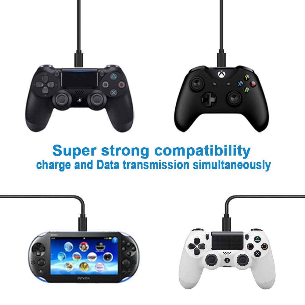 3Pack 10FT PS4 Charger Cord for Xbox One Controller,PS4 Charging Cable,Micro USB Cable for Xbox One S/X Slim Elite Controller,PlayStation 4 Games,Dualshock 4 Controller Data Sync Cord