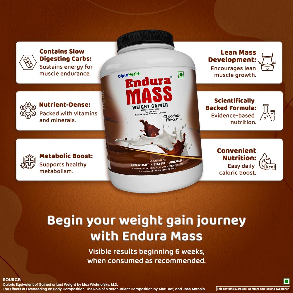 Endura Mass Weight Gainer Powder 3KG Chocolate Flavour | Unique Blend Of 3 Sources Of Protein, Carbs, Vitamins & Essential Minerals | Ideal For Children Above 10 Years, Men, Women & Athletes