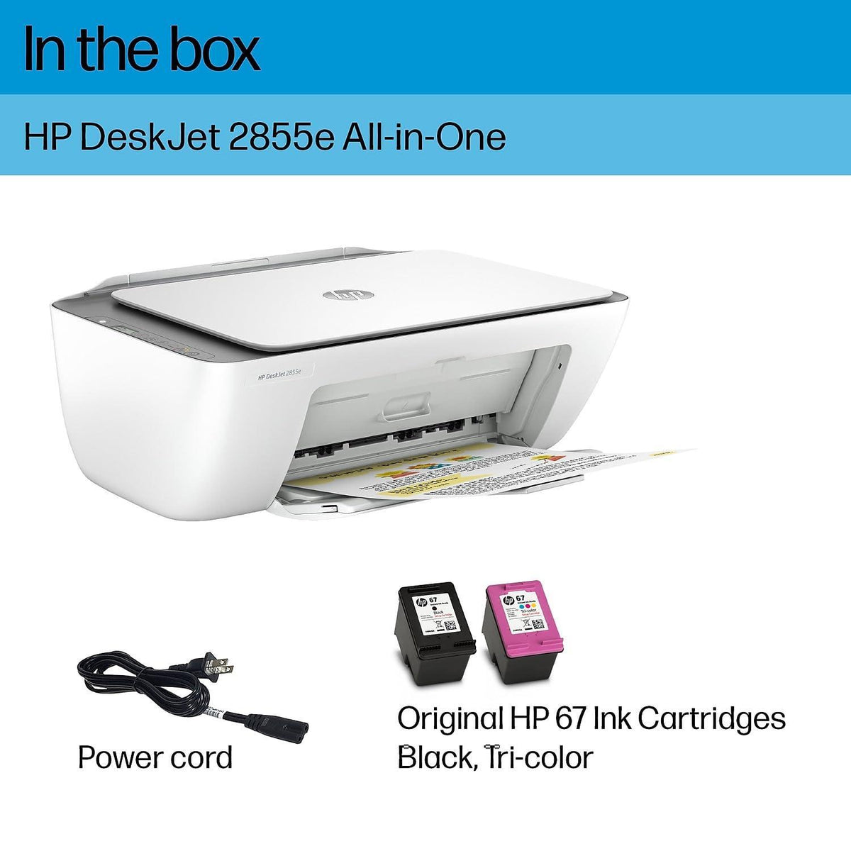 HP DeskJet 2855e Wireless All-in-One Color Inkjet Printer, Scanner, Copier, Best-for-home, 3 months of Instant Ink included, Single-band Wi-Fi connectivity (588S5A)