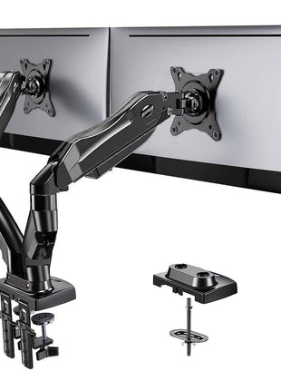 HUANUO FlowLiftTM Dual Monitor Stand, Fully Adjustable Gaming Monitor Desk Mount for 13–32′′ Computer Screens, Full Motion VESA 75x75/100x100 with C-Clamp & Grommet Base, Each Arm Holds 4.4 to 19.8 lbs