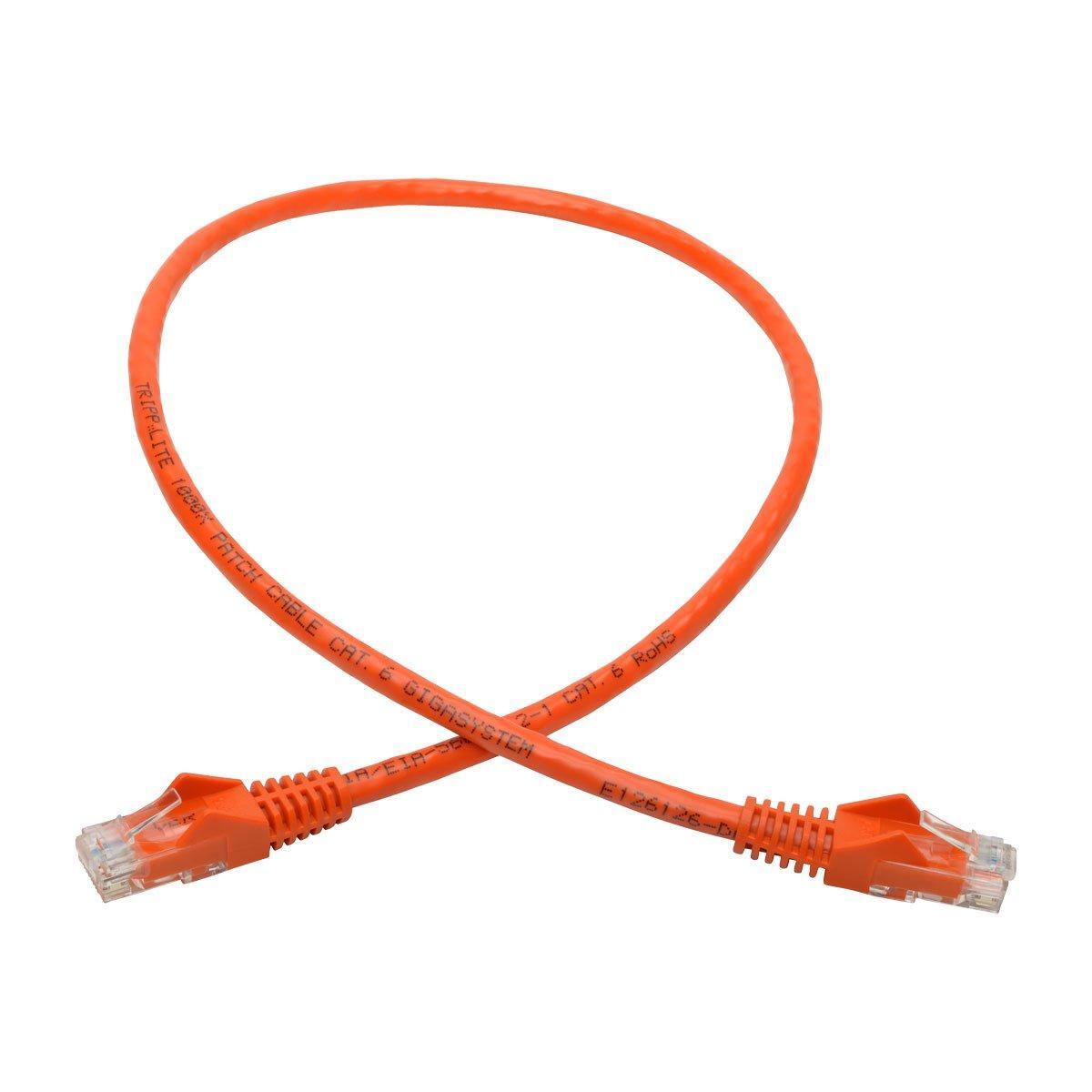 Eaton Tripp Lite Cat6 Gigabit Ethernet Snagless Molded Patch Cable UTP Orange RJ45 M/550Mhz 2Ft 2' (N201-002-OR)