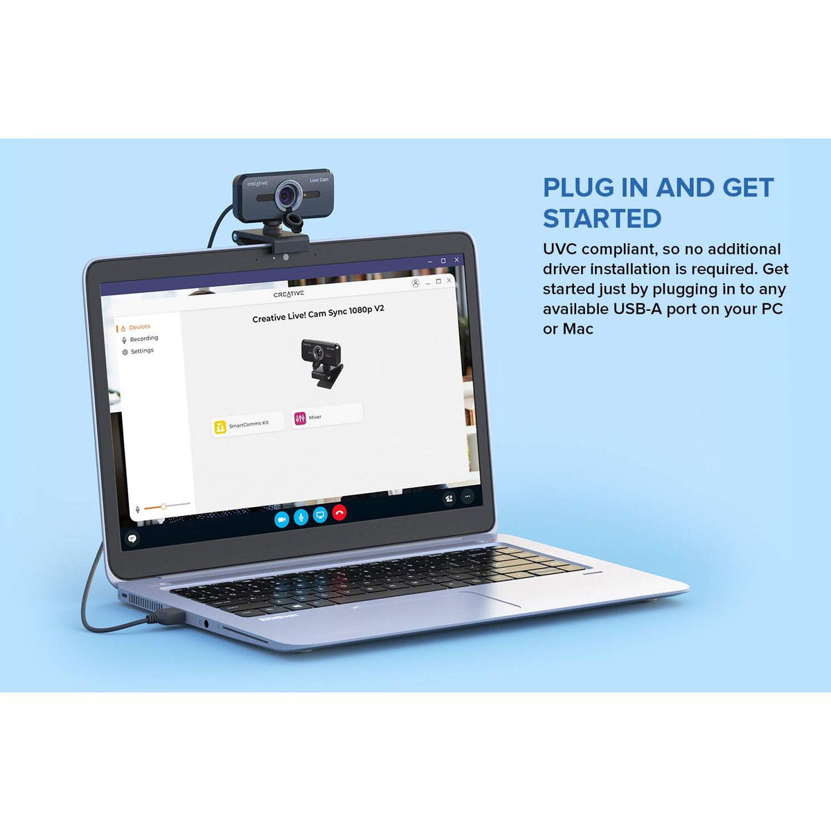 Creative Live! Cam Sync 1080p V2 Full HD Wide-Angle USB Webcam with Auto Mute and Noise Cancellation for Video Calls, Improved Dual Built-in Mic, Privacy Lens Cap, Universal Tripod Mount…
